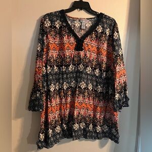 Catherines tunic top womens 4X colorful patterned flowy Boho lightweight shirt
